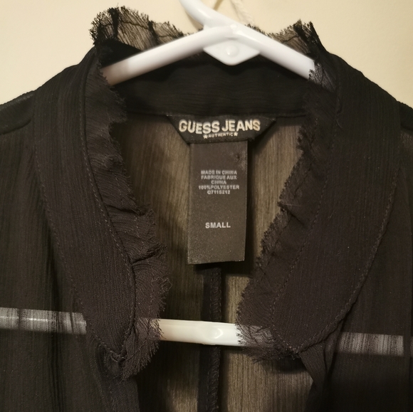 GUESS black short sleeved blouse see-through S - Picture 8 of 9